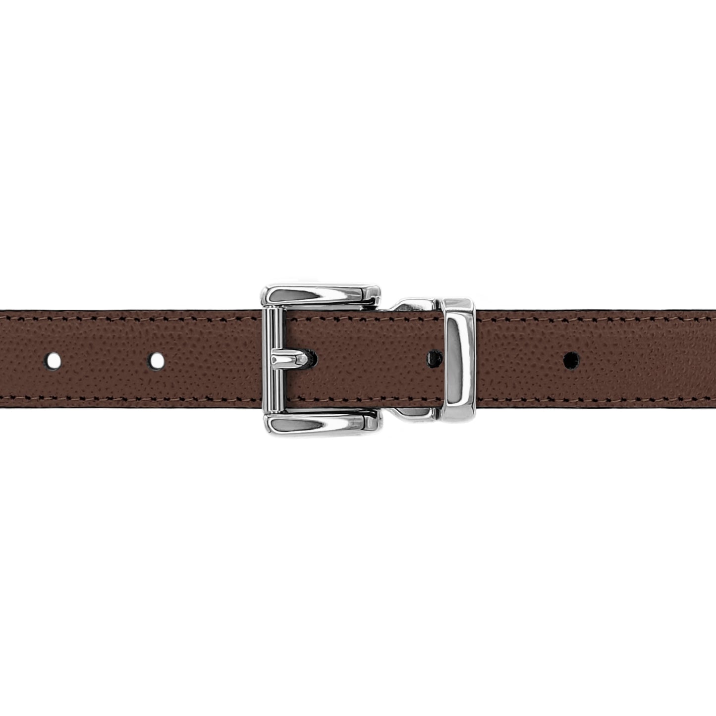 Ceinture enfant 20 mm cuir grainé marron boucle Paris argent