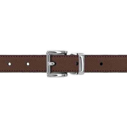 Ceinture enfant 20 mm cuir grainé marron boucle Paris argent