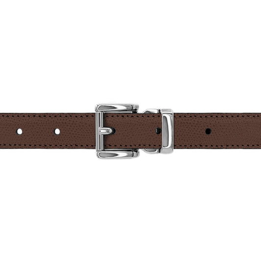 Ceinture 20 mm cuir grainé marron boucle Paris argent
