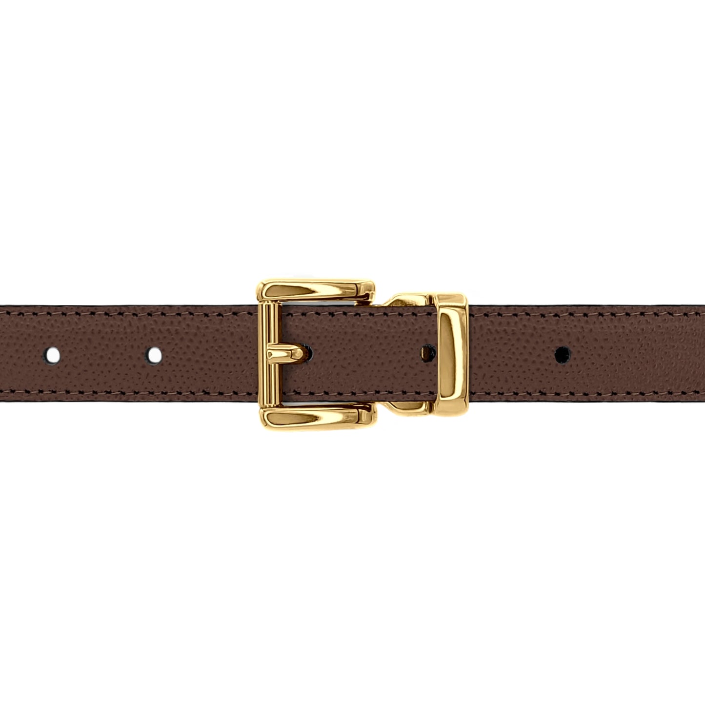 Ceinture 20 mm cuir grainé marron boucle Paris or
