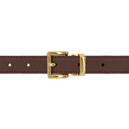 Ceinture 20 mm cuir grainé marron boucle Paris or