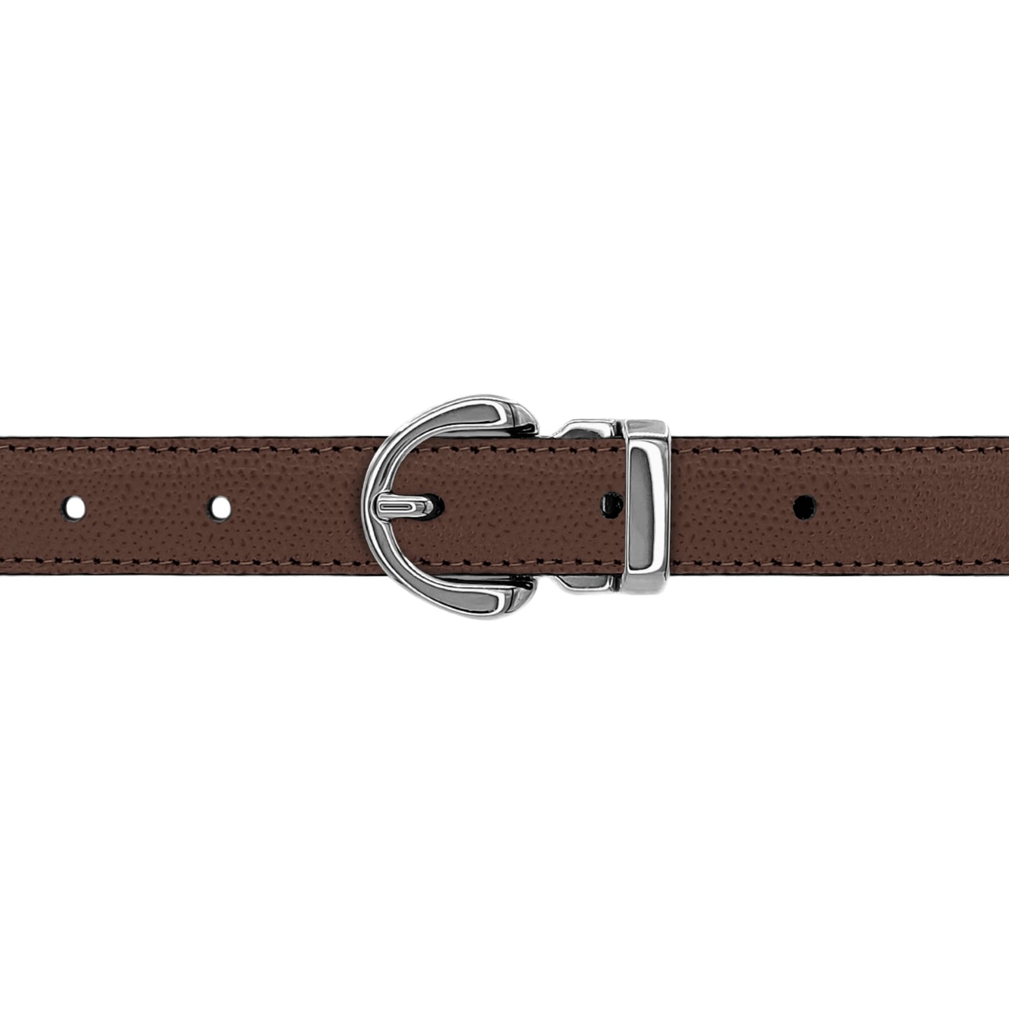 Ceinture 20 mm cuir grainé marron boucle Roma argent