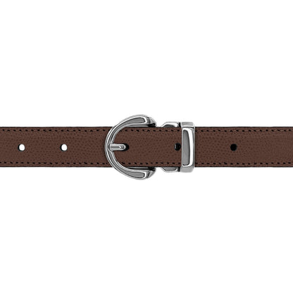 Ceinture 20 mm cuir grainé marron boucle Roma argent