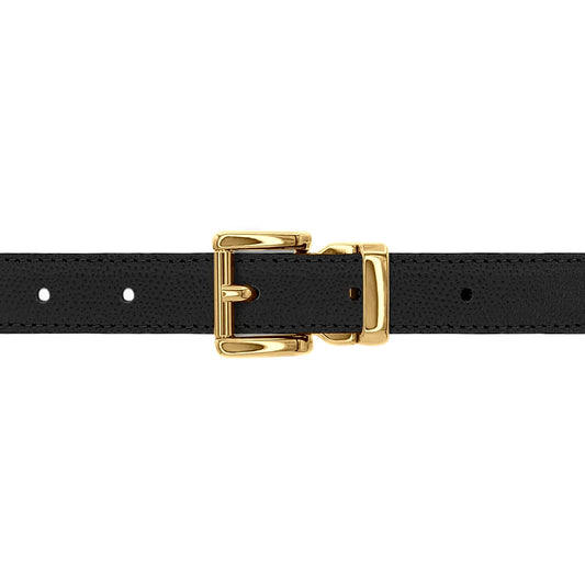Ceinture enfant 20 mm cuir grainé noir boucle Paris or