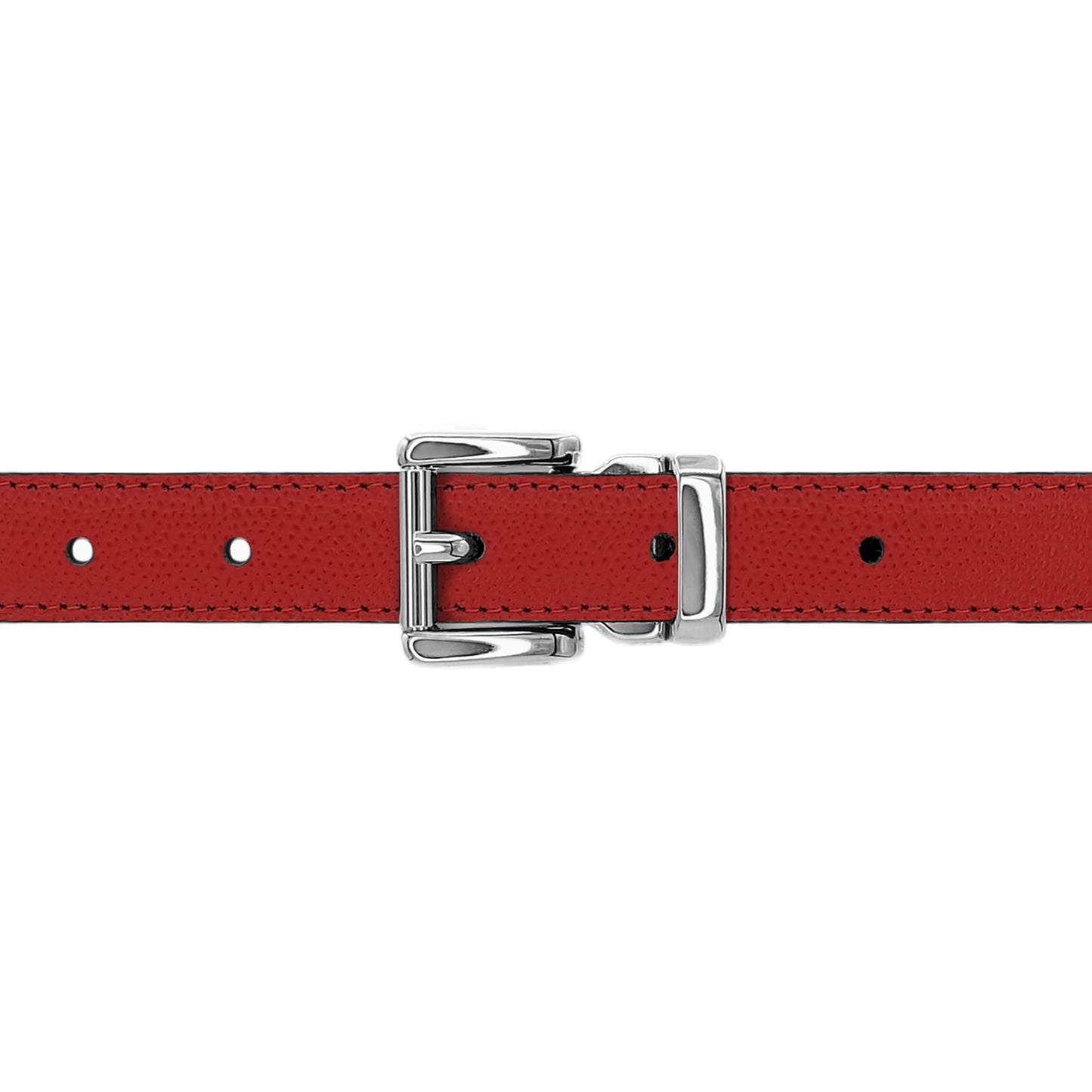 Ceinture 20 mm cuir grainé rouge boucle Paris argent
