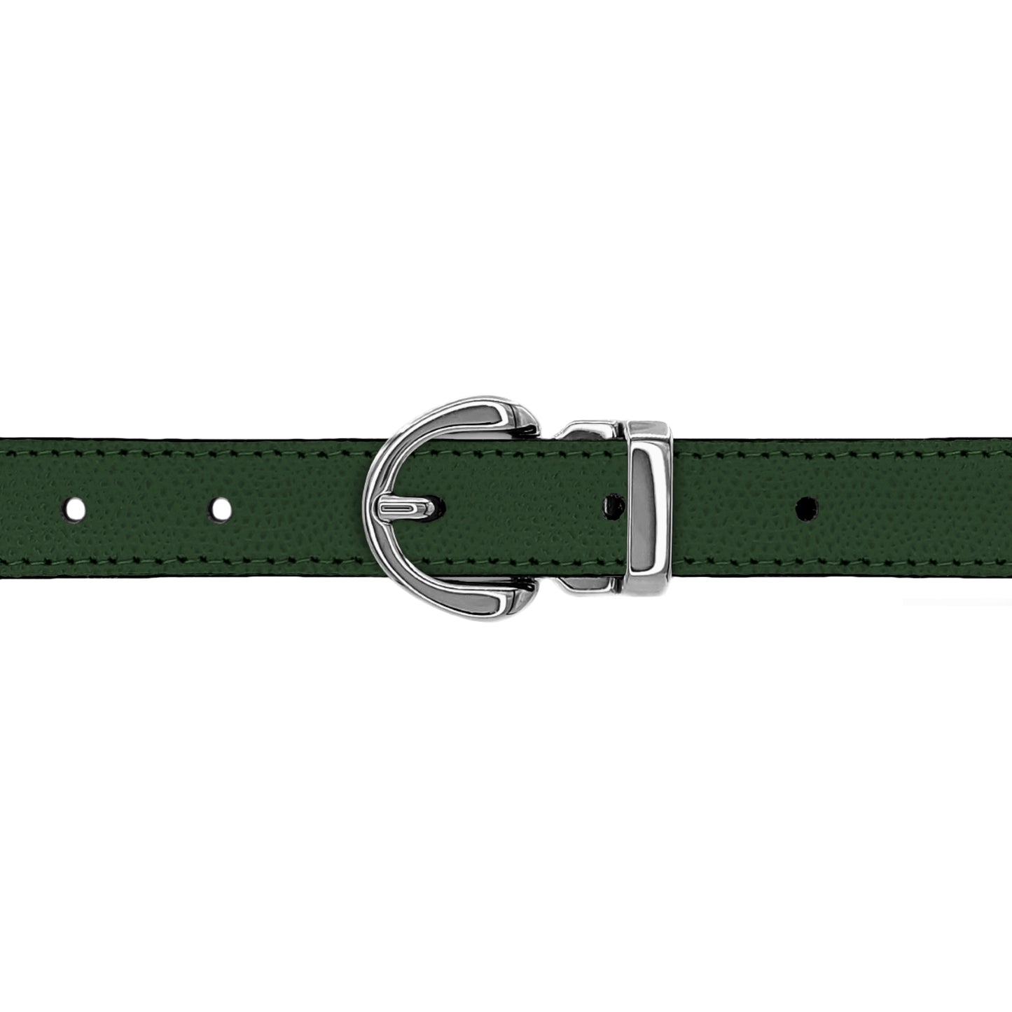 Ceinture enfant 20 mm cuir grainé vert bouteille boucle Roma argent