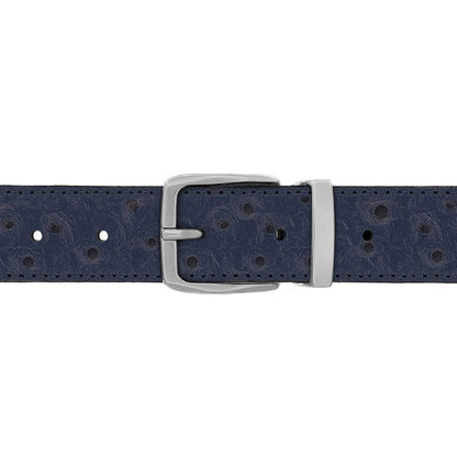 Ceinture 30 mm cuir façon autruche bleu marine boucle Côme mate