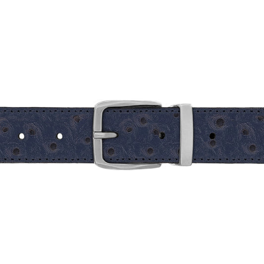 Ceinture 30 mm cuir façon autruche bleu marine boucle Côme mate