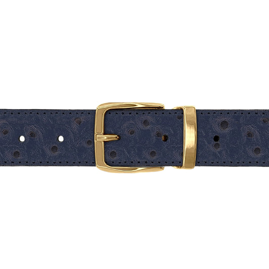 Ceinture 30 mm cuir façon autruche bleu marine boucle Côme or