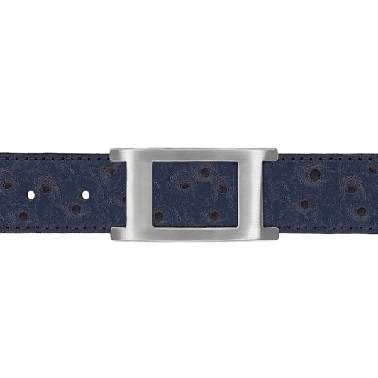 Ceinture 30 mm cuir façon autruche bleu marine boucle Portofino mate