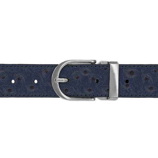 Ceinture 30 mm cuir façon autruche bleu marine boucle Roma mate