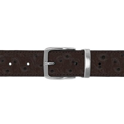 Ceinture 30 mm cuir façon autruche marron boucle Côme argent