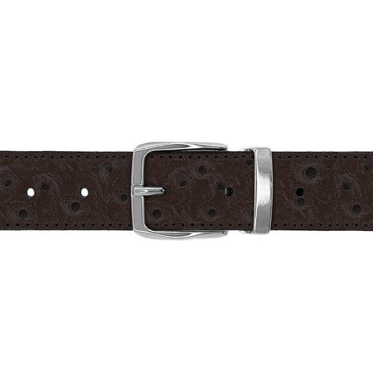 Ceinture 30 mm cuir façon autruche marron boucle Côme argent
