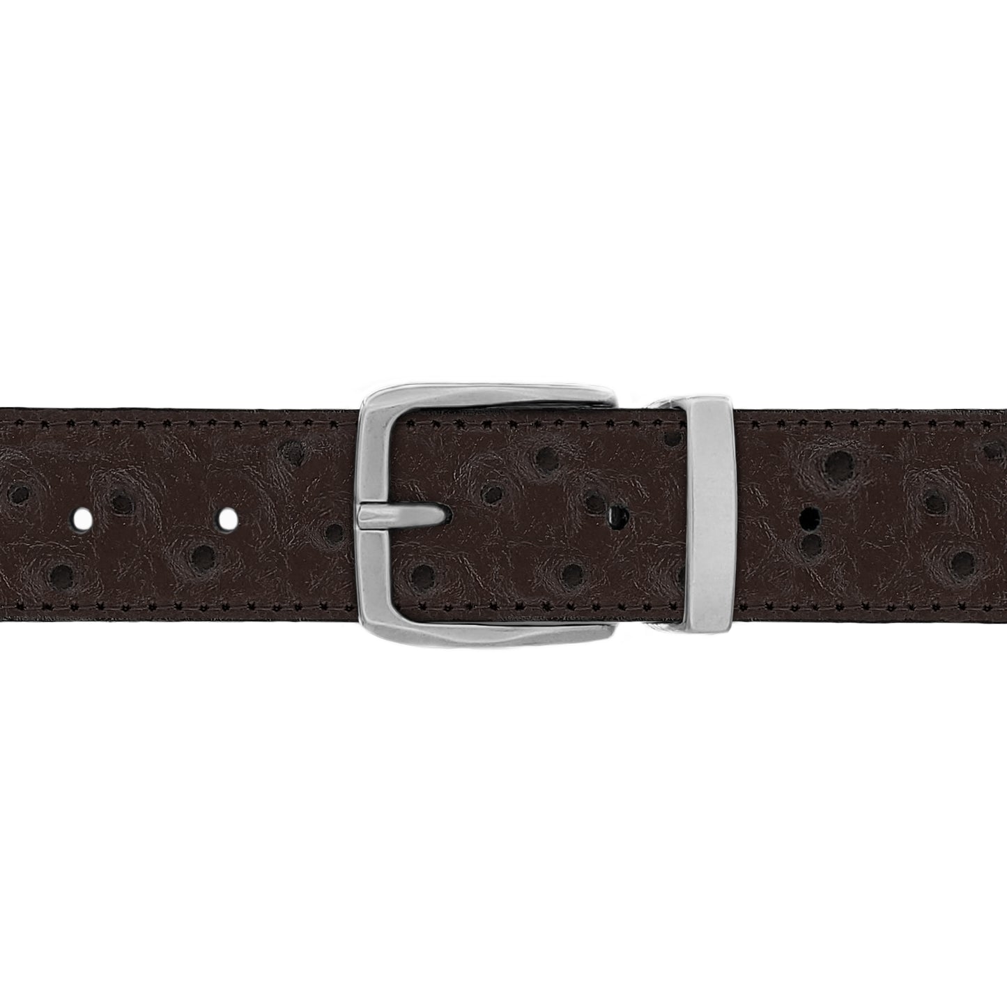 Ceinture 30 mm cuir façon autruche marron boucle Côme mate