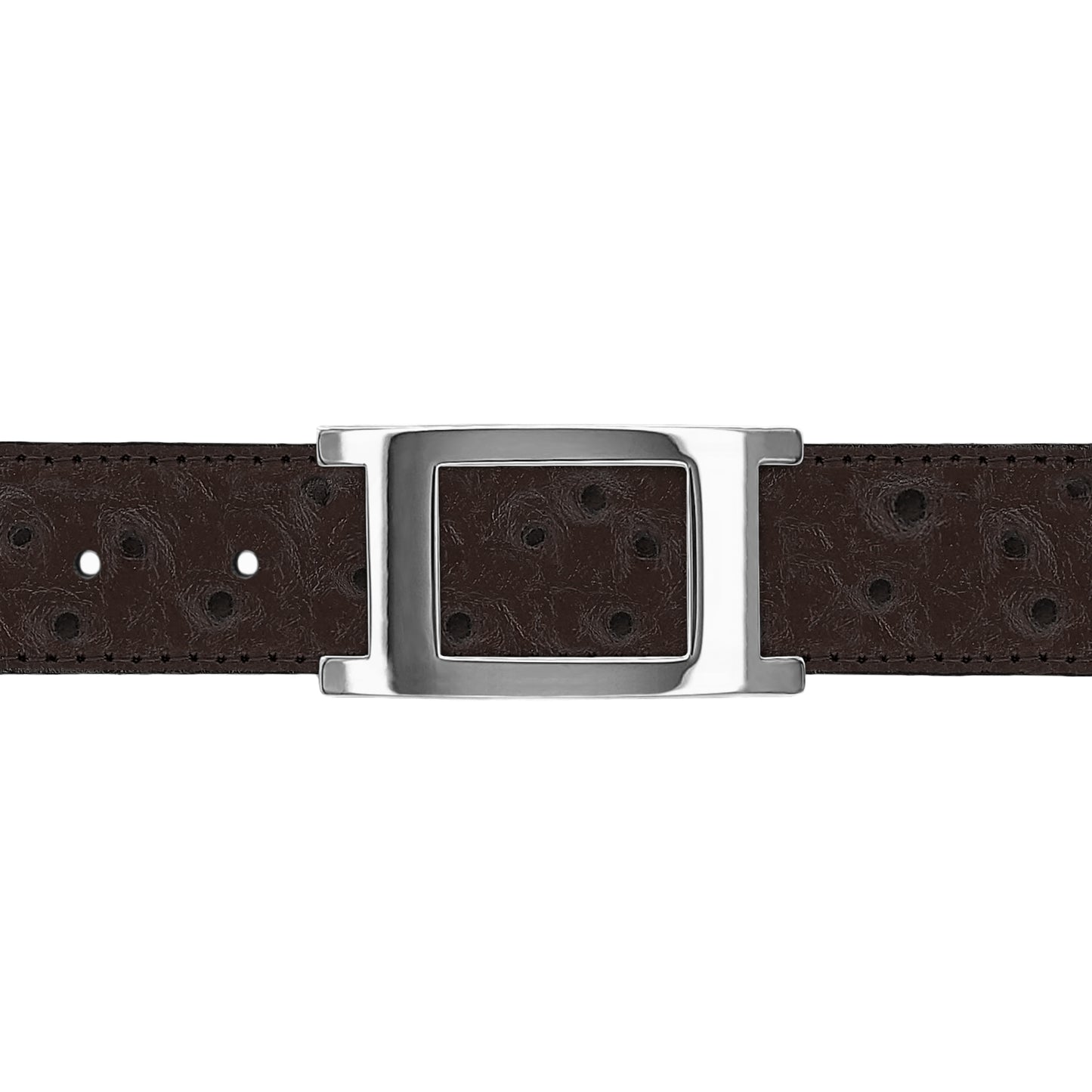 Ceinture 30 mm cuir façon autruche marron boucle Portofino argent