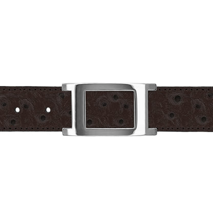 Ceinture 30 mm cuir façon autruche marron boucle Portofino argent