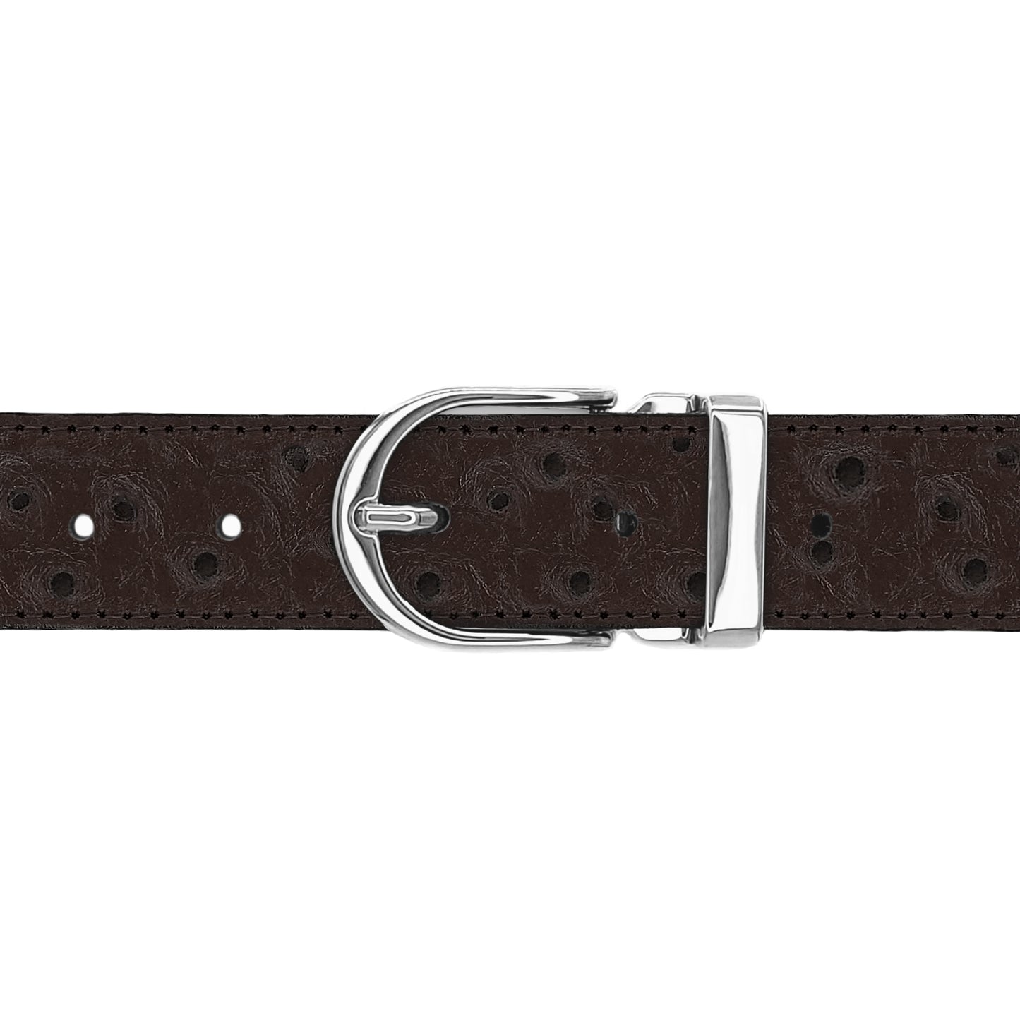 Ceinture 30 mm cuir façon autruche marron boucle Roma argent