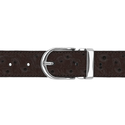 Ceinture 30 mm cuir façon autruche marron boucle Roma argent