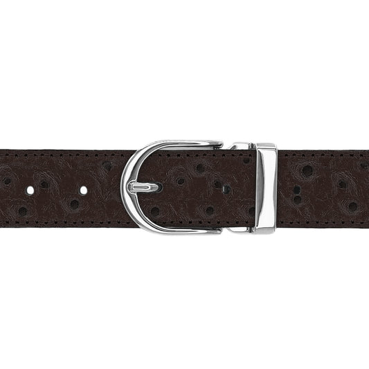 Ceinture 30 mm cuir façon autruche marron boucle Roma argent