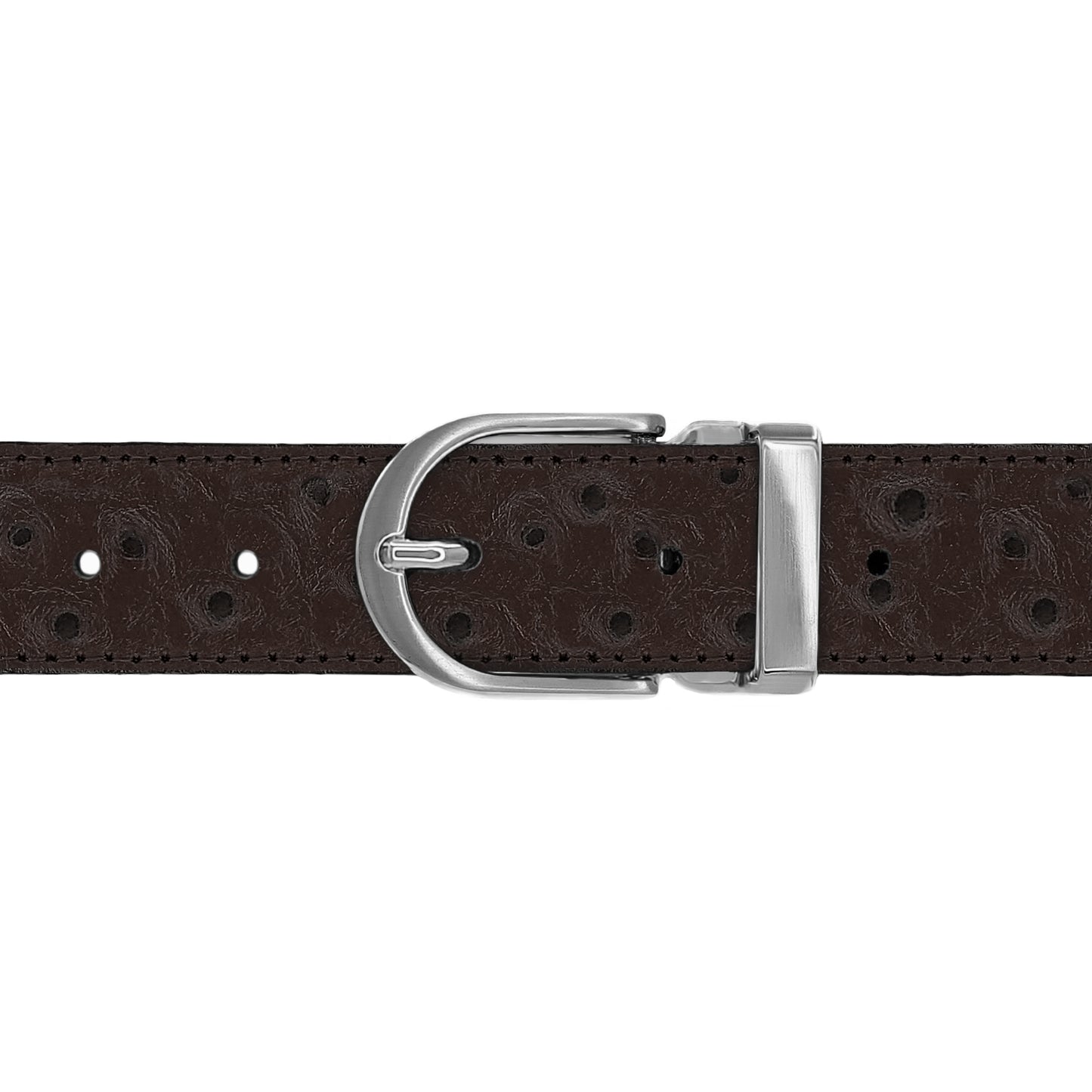 Ceinture 30 mm cuir façon autruche marron boucle Roma mate