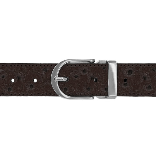 Ceinture 30 mm cuir façon autruche marron boucle Roma mate