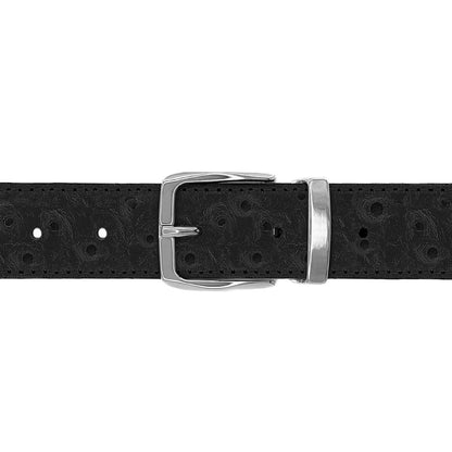 Ceinture 30 mm cuir façon autruche noir boucle Côme argent