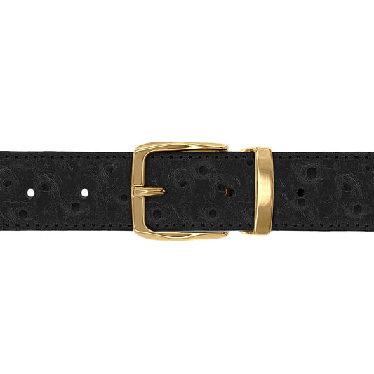 Ceinture 30 mm cuir façon autruche noir boucle Côme or