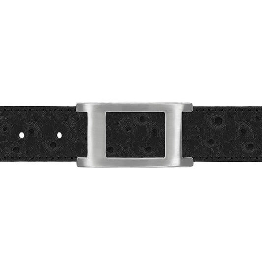 Ceinture 30 mm cuir façon autruche noir boucle Portofino mate