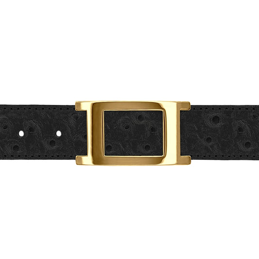Ceinture 30 mm cuir façon autruche noir boucle Portofino or