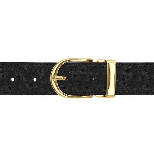 Ceinture 30 mm cuir façon autruche noir boucle Roma or