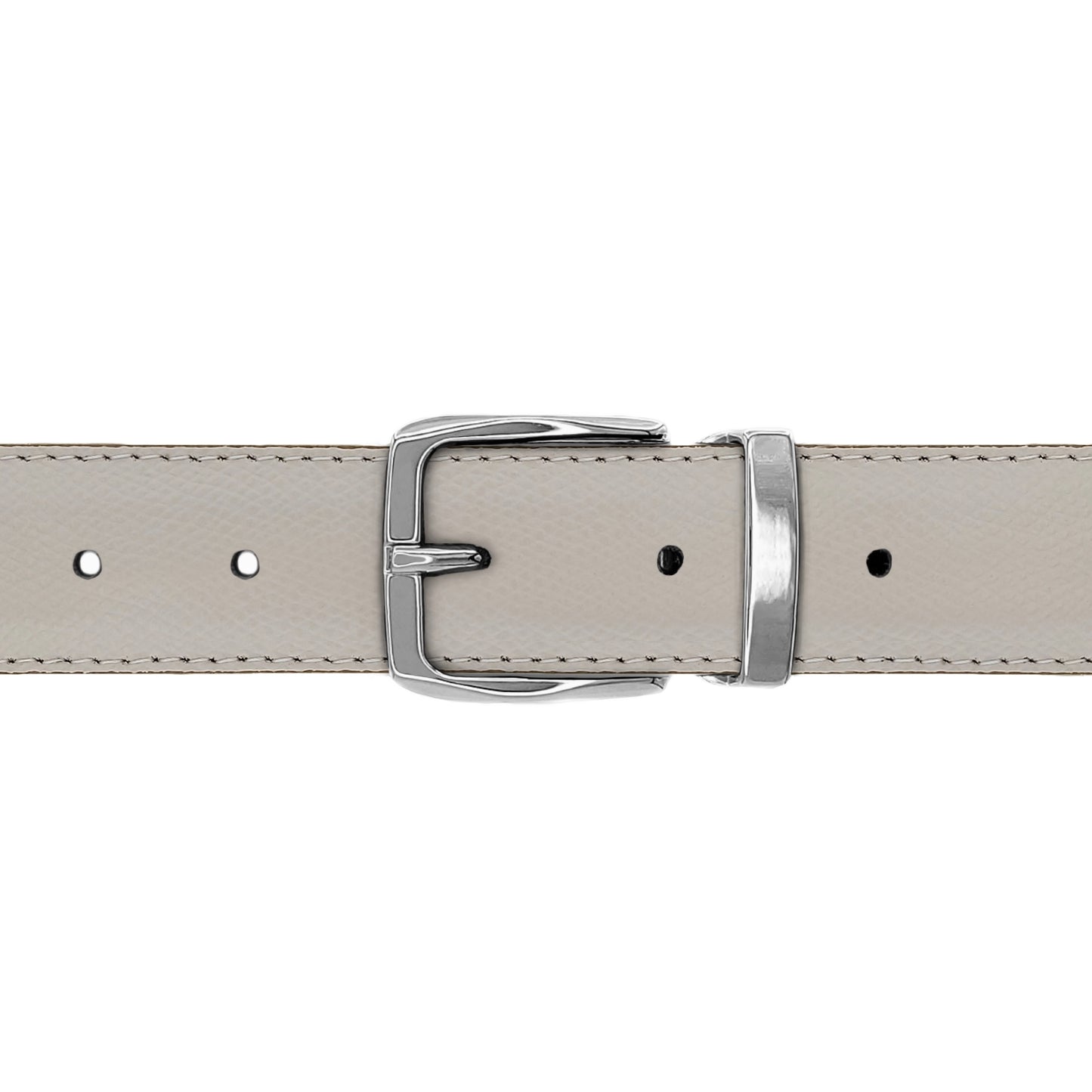 Ceinture 30 mm cuir grainé blanc cassé boucle Côme argent