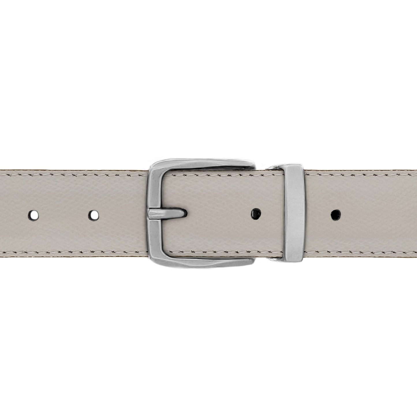 Ceinture 30 mm cuir grainé blanc cassé boucle Côme mate