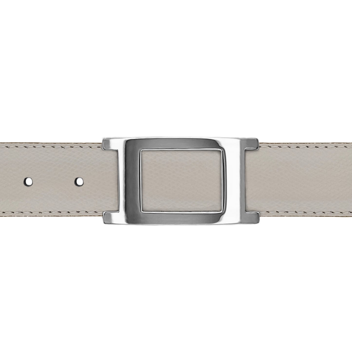 Ceinture 30 mm cuir grainé blanc cassé boucle Portofino argent