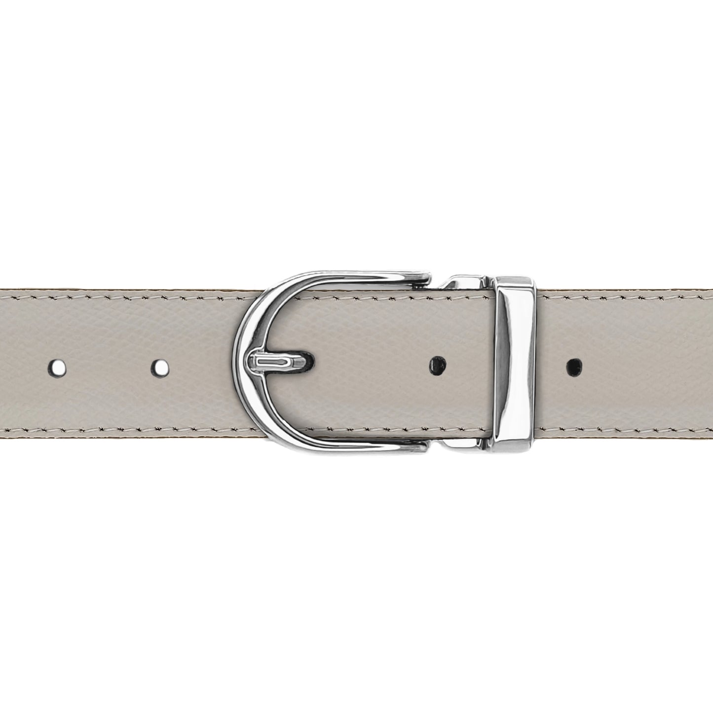 Ceinture 30 mm cuir grainé blanc cassé boucle Roma argent