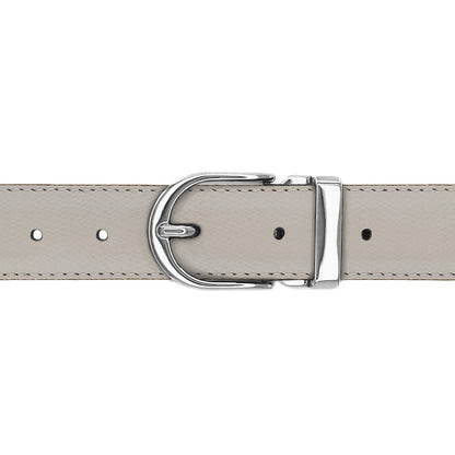 Ceinture 30 mm cuir grainé blanc cassé boucle Roma argent