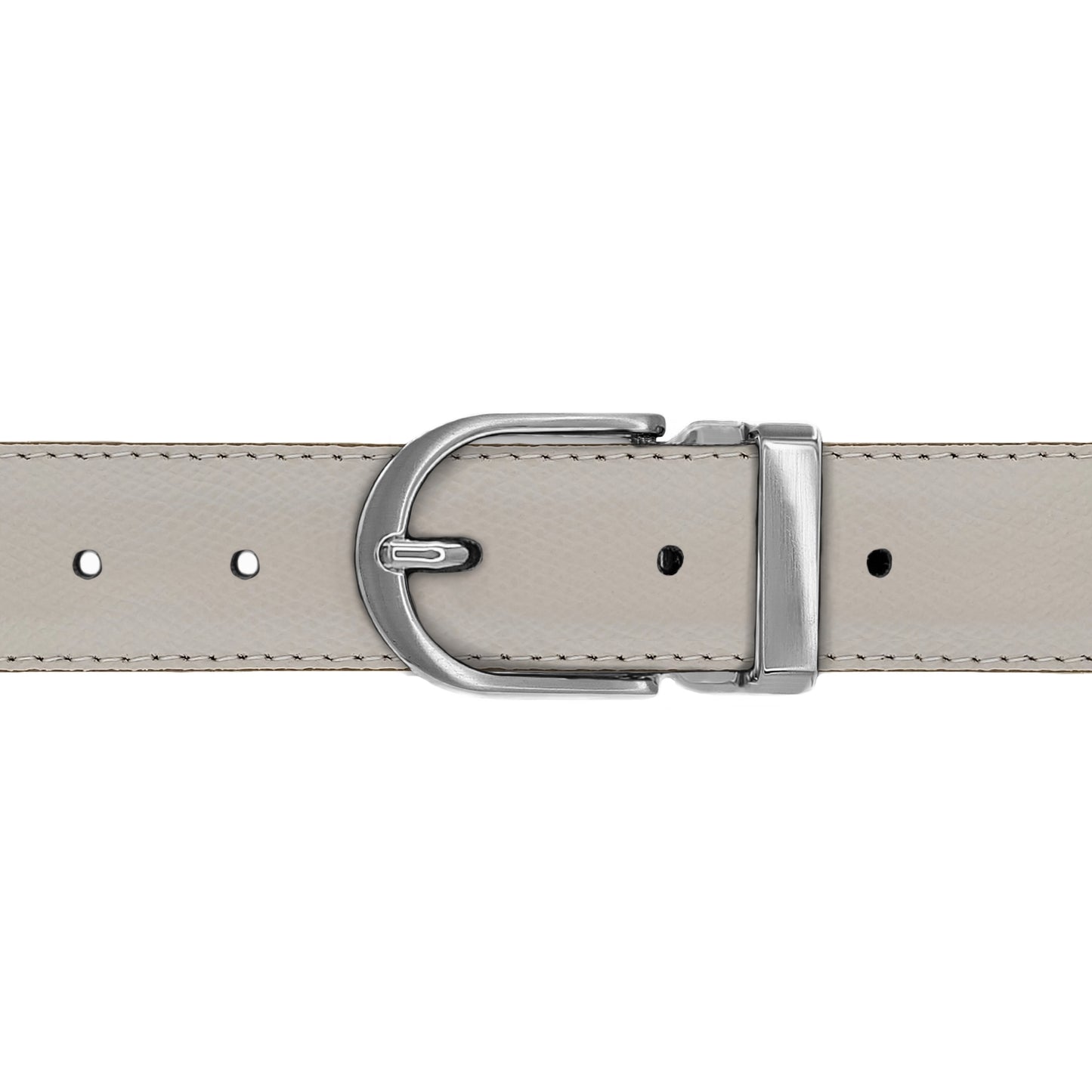 Ceinture 30 mm cuir grainé blanc cassé boucle Roma mate