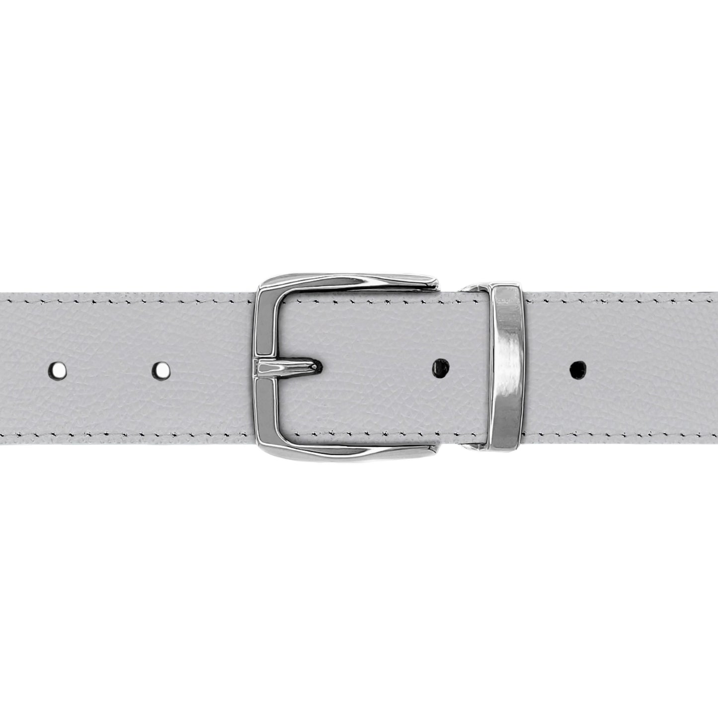 Ceinture 30 mm cuir grainé blanc boucle Côme argent