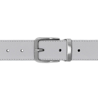 Ceinture 30 mm cuir grainé blanc boucle Côme argent