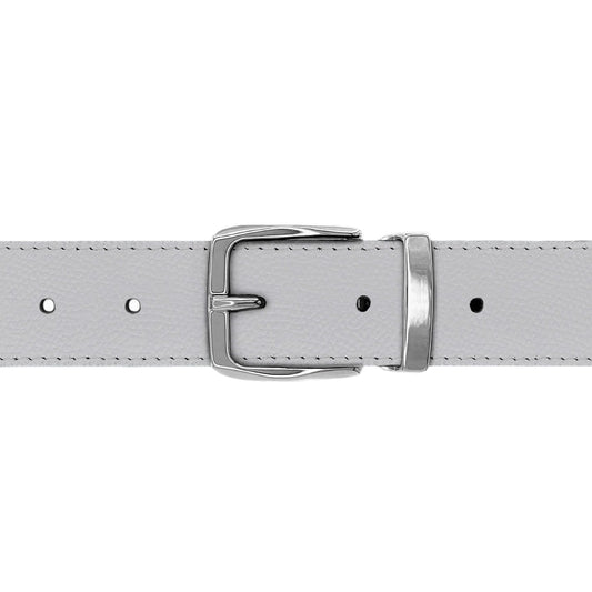 Ceinture 30 mm cuir grainé blanc boucle Côme argent