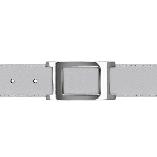 Ceinture 30 mm cuir grainé blanc boucle Portofino argent