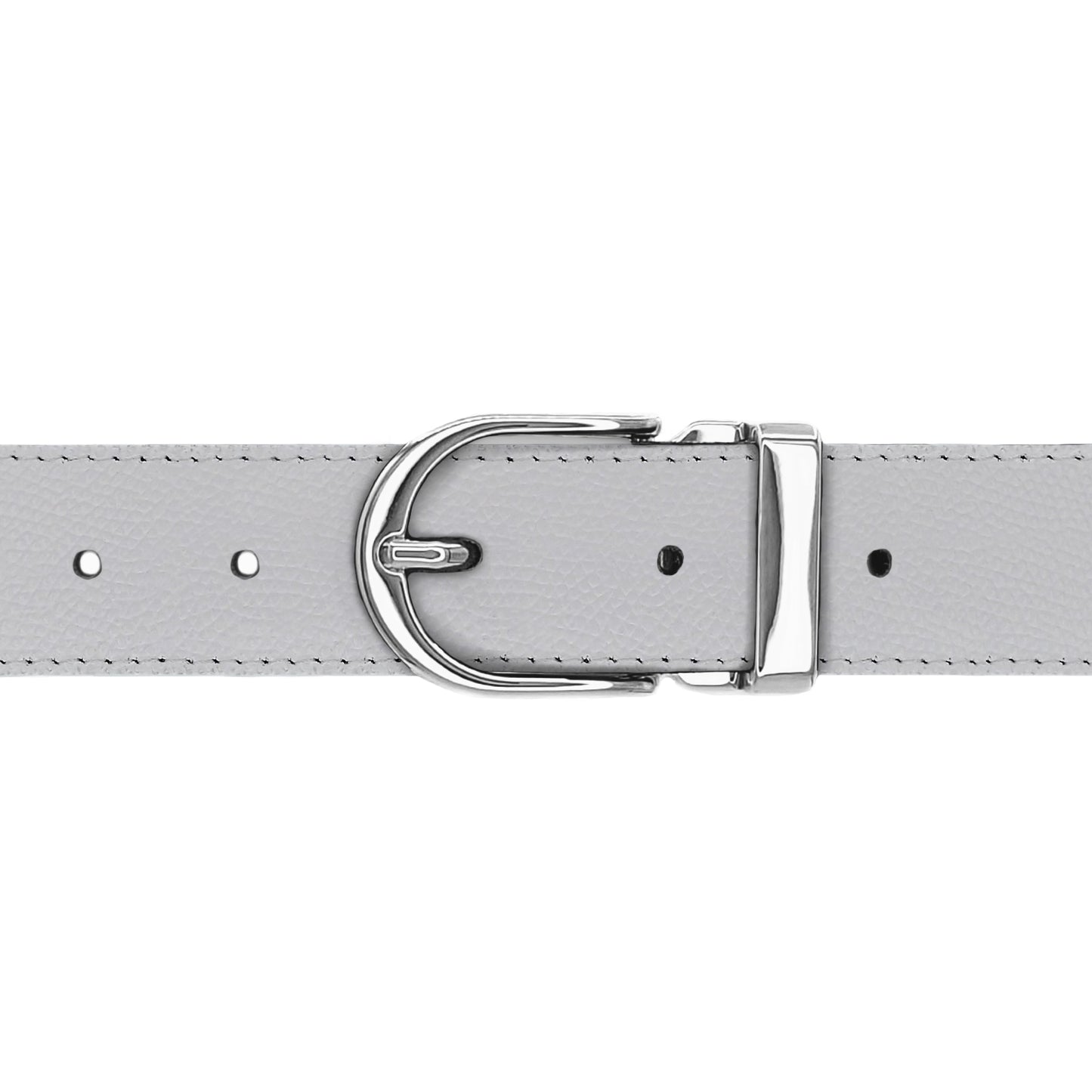 Ceinture 30 mm cuir grainé blanc boucle Roma argent
