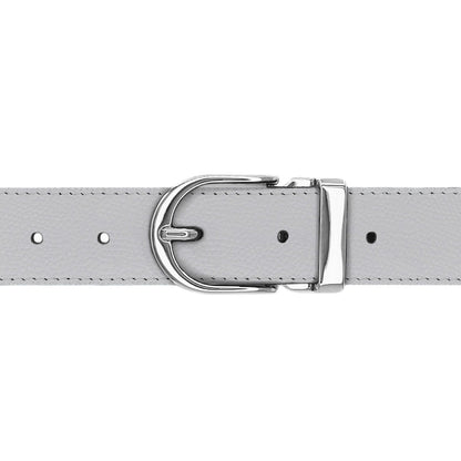 Ceinture 30 mm cuir grainé blanc boucle Roma argent