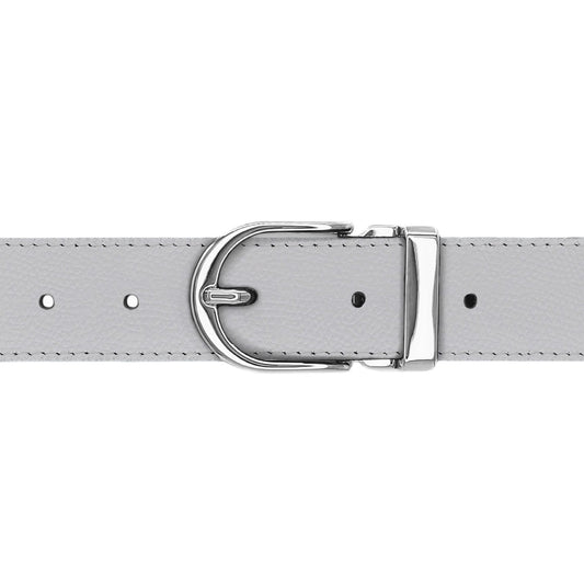 Ceinture 30 mm cuir grainé blanc boucle Roma argent