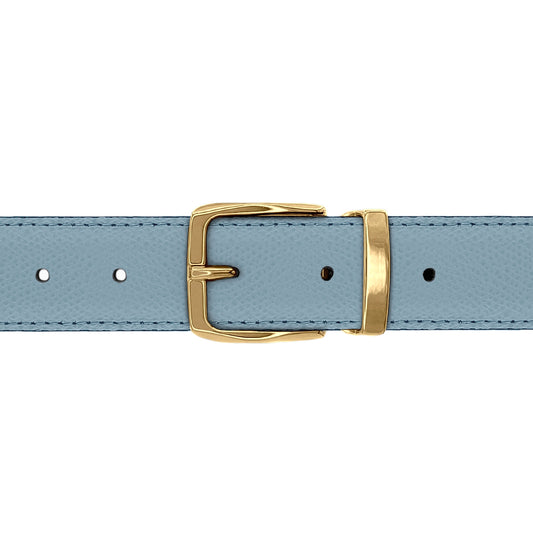 Ceinture 30 mm cuir grainé bleu ciel boucle Côme or