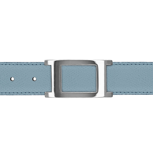 Ceinture 30 mm cuir grainé bleu ciel boucle Portofino argent