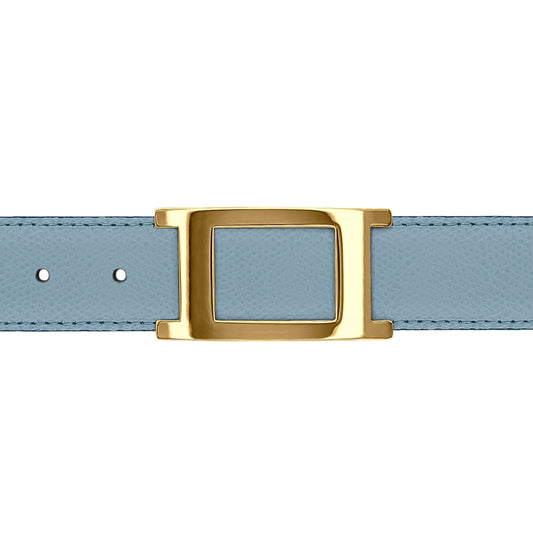 Ceinture 30 mm cuir grainé bleu ciel boucle Portofino or