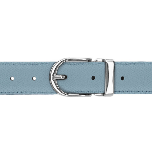 Ceinture 30 mm cuir grainé bleu ciel boucle Roma argent