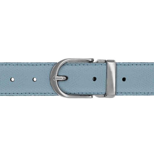 Ceinture 30 mm cuir grainé bleu ciel boucle Roma mate