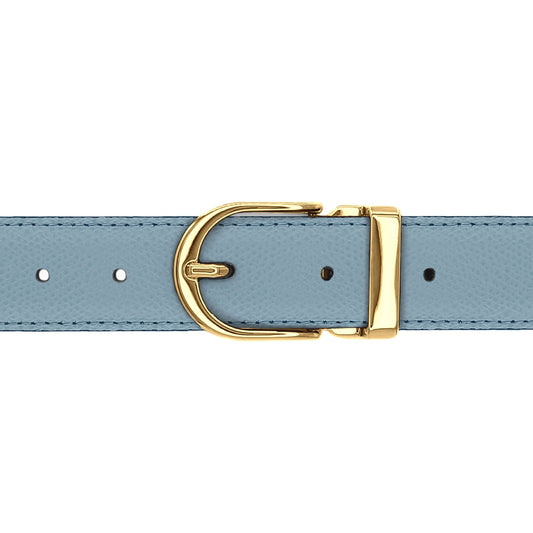 Ceinture 30 mm cuir grainé bleu ciel boucle Roma or