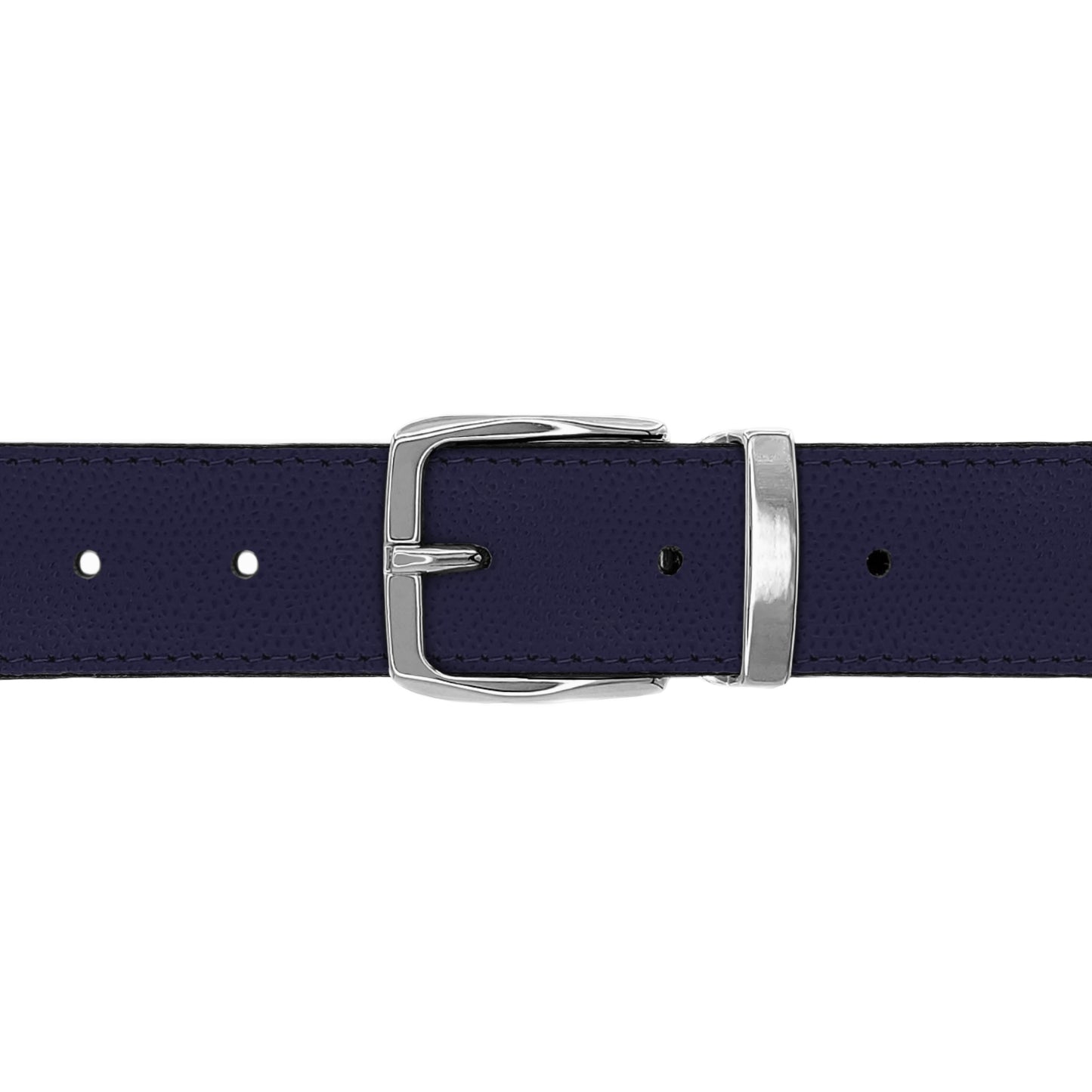 Ceinture 30 mm cuir grainé bleu marine boucle Côme argent